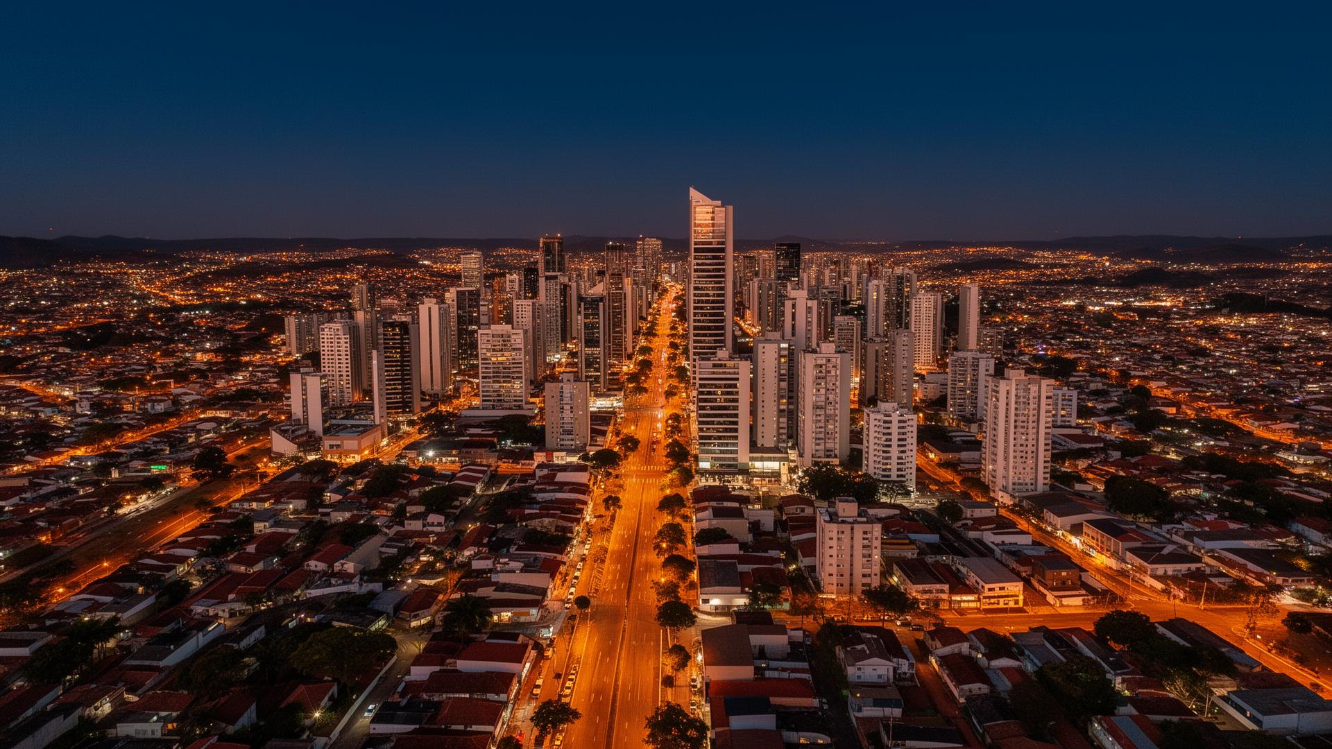 Vista aérea de Campinas ao entardecer