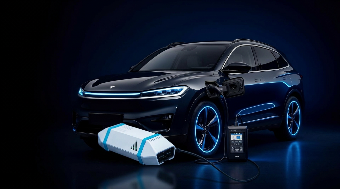 Veículo elétrico em diagnóstico de bateria com tecnologia AVILOO
